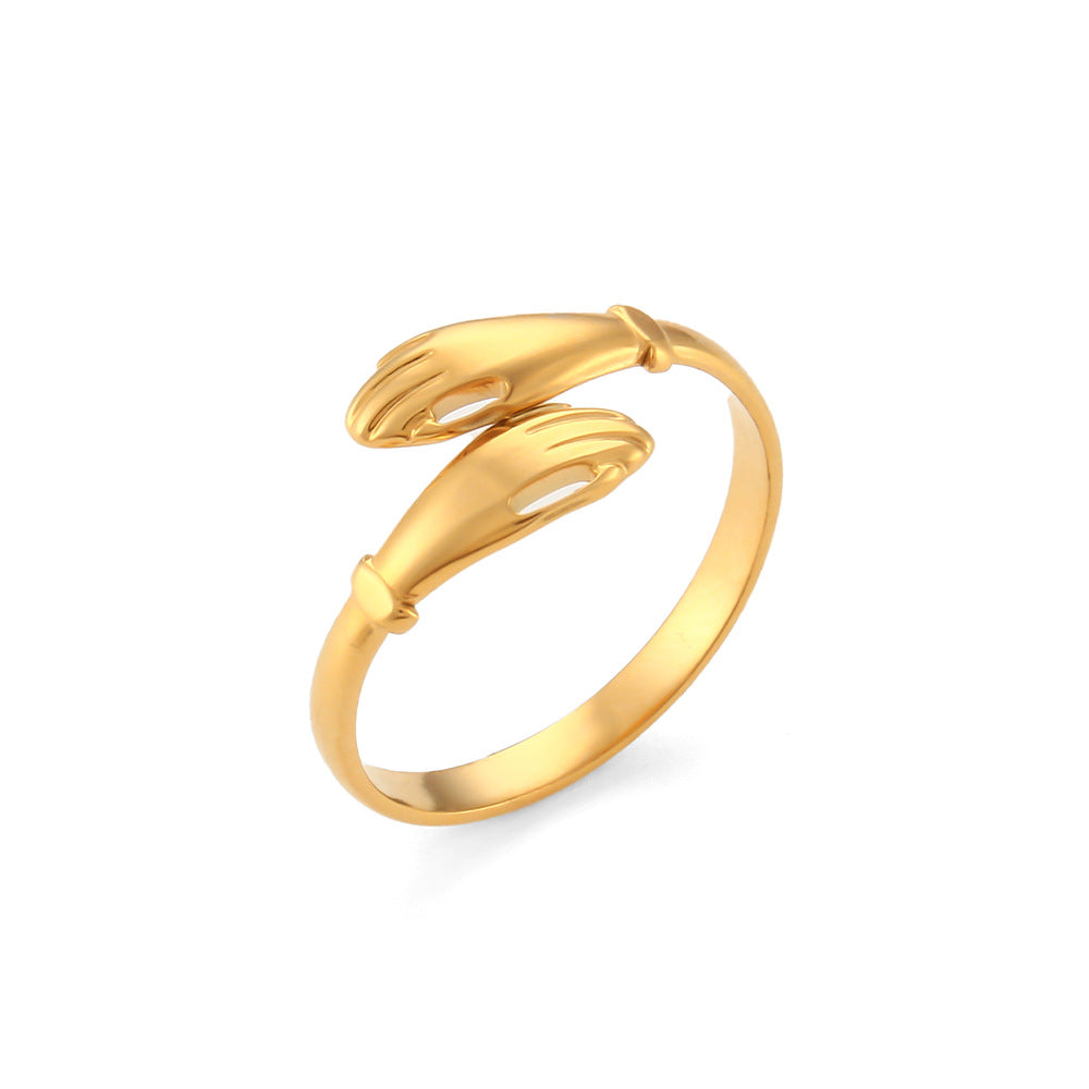 Anillo minimalista geométrico de acero inoxidable con diseño hueco y acabado chapado para mujer