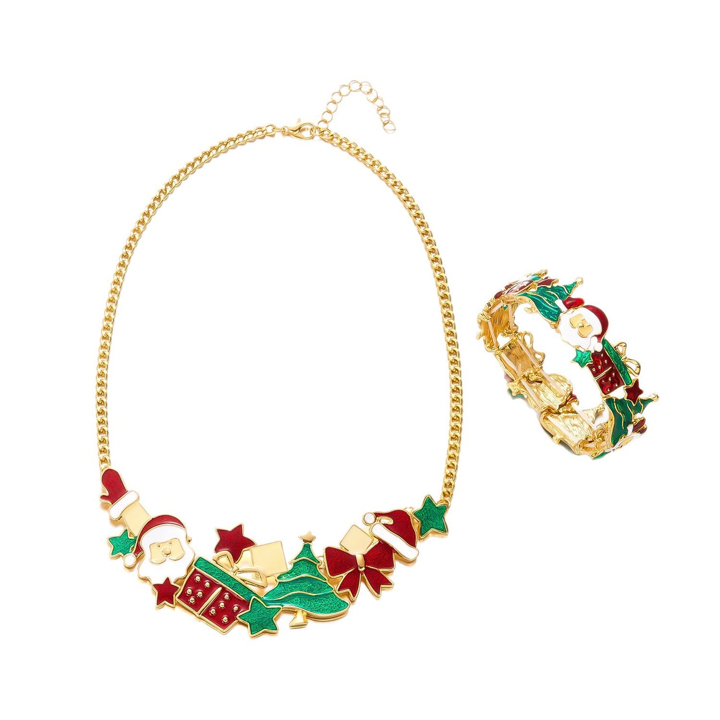 Casual Drip Oil Plated Alloy Christmas Santa Tree Gift Box Necklace Earring Bracelet Set for Women