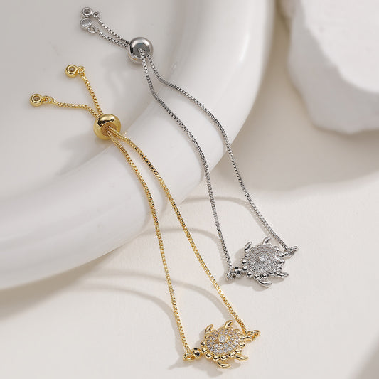Vintage Luxury Geometric Animal Micro-Inlaid Cubic Zirconia Brass Turtle Bracelet for Women