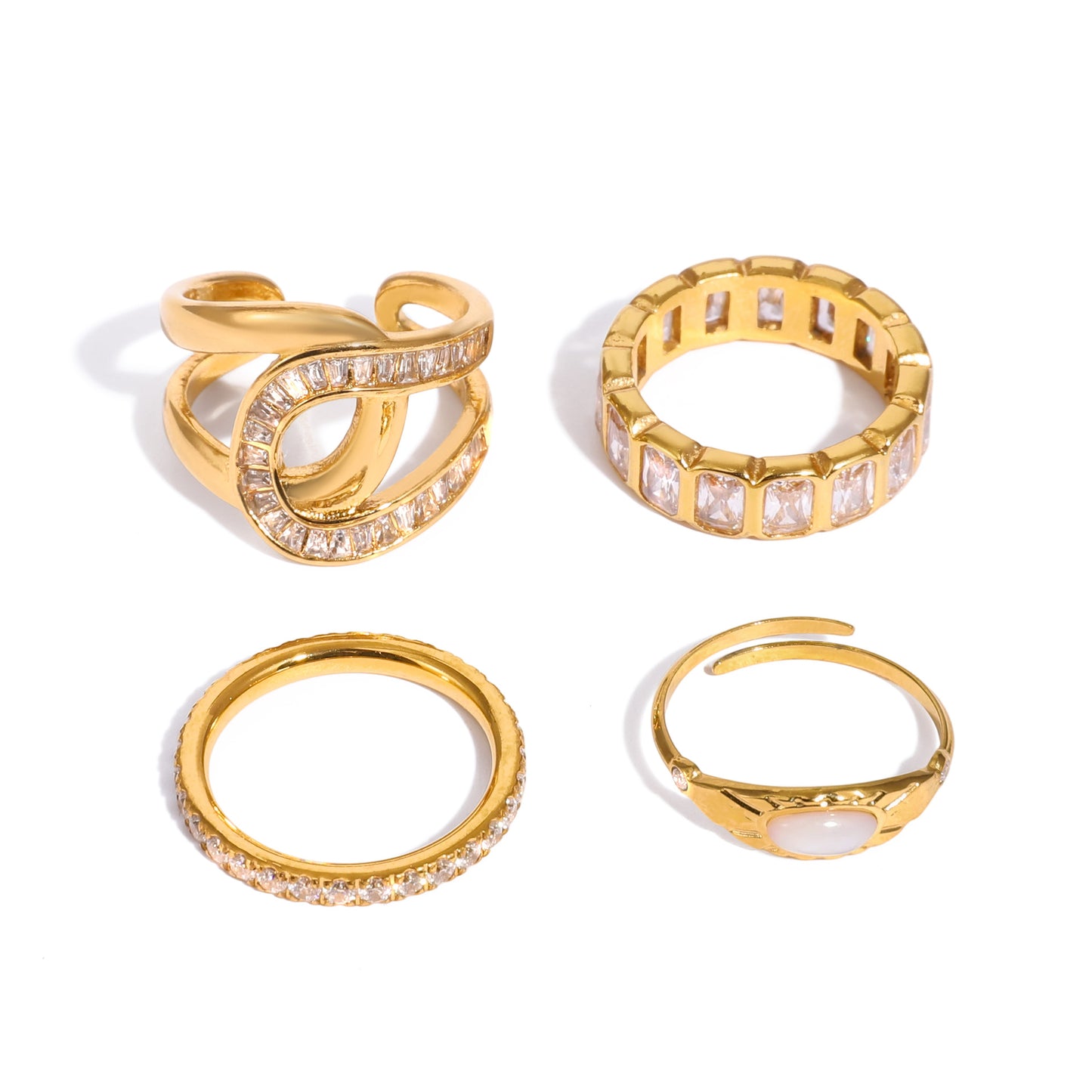 Minimalist Geometric Stainless Steel Ring with Cubic Zirconia 18K Gold PVD Plated for Women