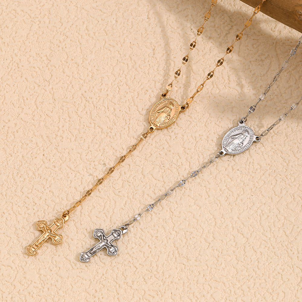 Vintage Elegant 18K Gold Plated Stainless Steel Cross and Lips Pendant Necklace for Women