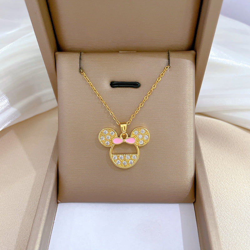 Collana con ciondolo geometrico di lusso con strass in acciaio al titanio, unisex