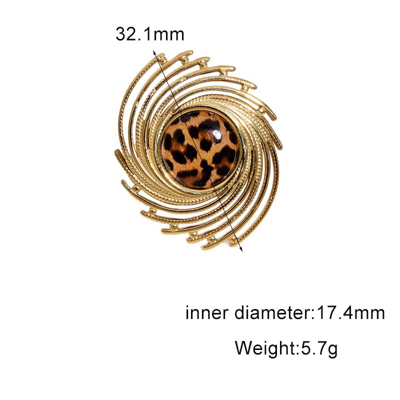 Luxury Leopard Print Geometric Plated Stainless Steel Open Ring for Women
