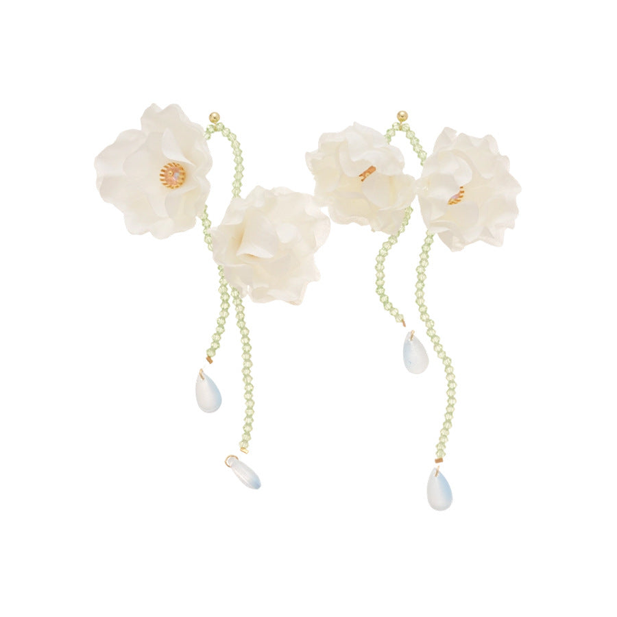 Parure di collana e orecchini con nappe floreali e cristalli, da donna, con finitura placcata
