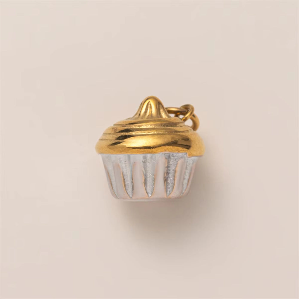 Vintage 18K Gold Plated Stainless Steel Round Coffee Bread Charm Bar for Women