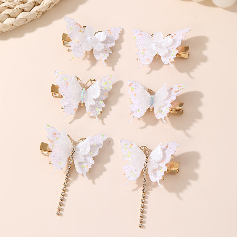 Fermaglio per capelli a farfalla sfumato multicolore carino e dolce per bambine con dettagli arricciati e in rete, accessorio per capelli stile becco d'anatra