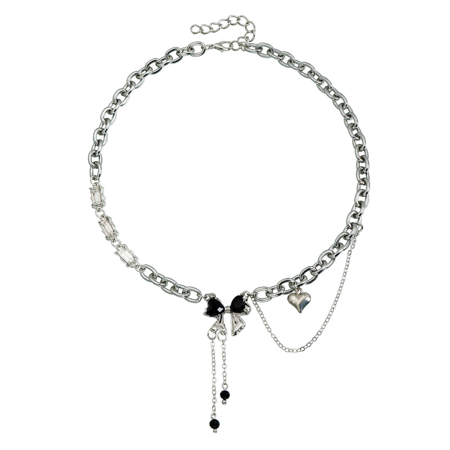 Gothic Streetwear Heart Butterfly Rhinestone Alloy Necklace with Tassel for Women