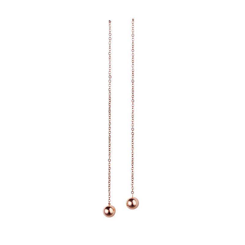 Minimalist Elegant 18K Gold Plated Titanium Steel Geometric Round Bead Long Drop Earrings for Women