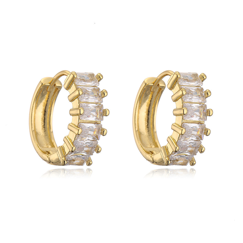 Minimalist Geometric Copper Hoop Earrings with 18K Gold Plating and Micro-Paved Cubic Zirconia for Women