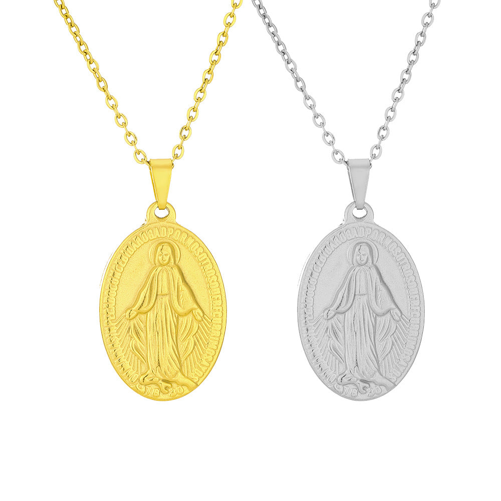 Collana con ciondolo Maria in acciaio inossidabile geometrico vintage con finitura placcata sottovuoto per abbigliamento casual unisex