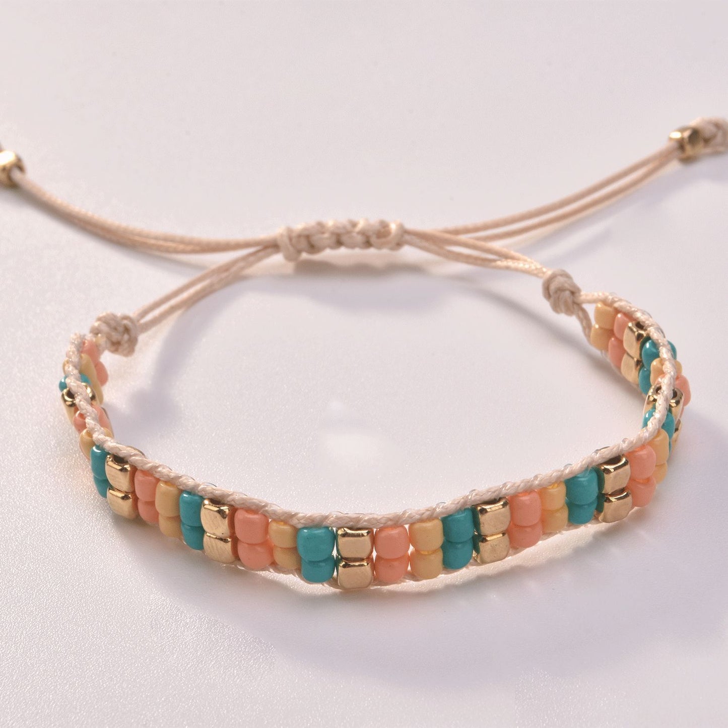 Geometric Style Adjustable Beaded Bracelet for Women with Metal Beads Fashion Jewelry