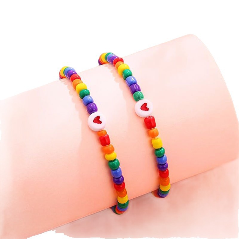 Bohemian Heart Glass Beaded Stretch Bracelet for Women