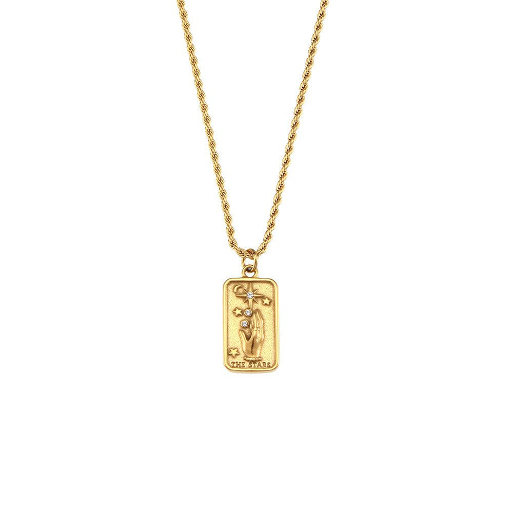 Collana con ciondolo a tema zodiacale in acciaio inossidabile placcato oro 18 carati e cordino regolabile da donna