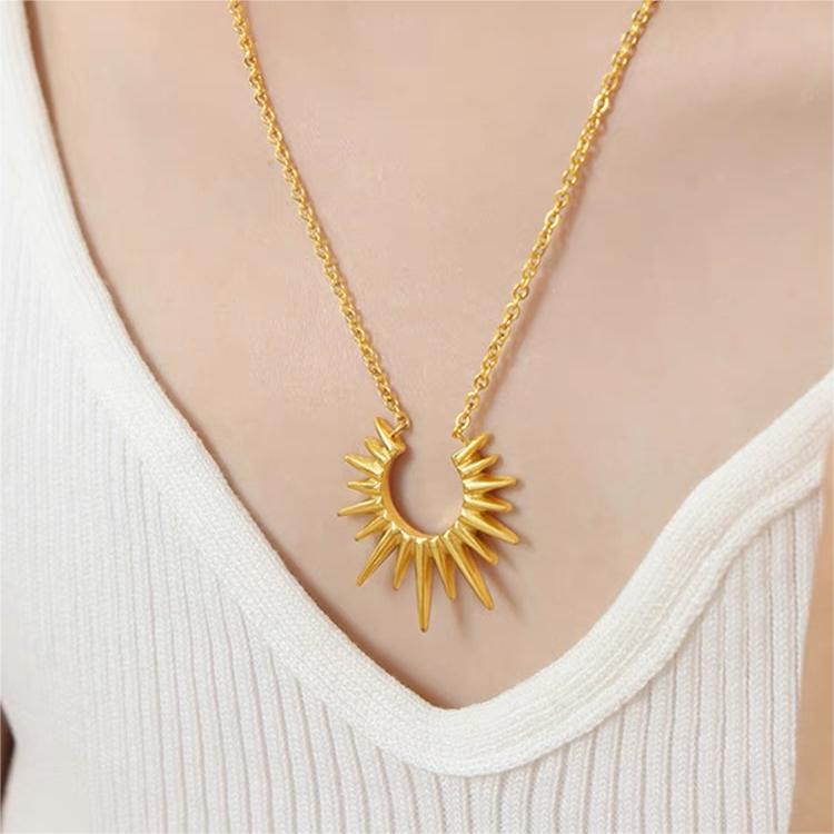 Minimalist Sunflower Pendant Necklace for Women with Geometric Shape Titanium Steel Chain and 18K Gold Plating