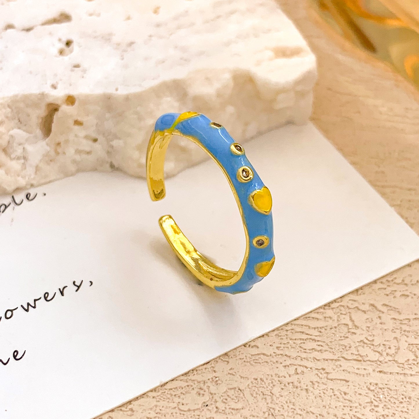 Sweet Gold Plated Drip Oil Floral Alloy Ring for Women