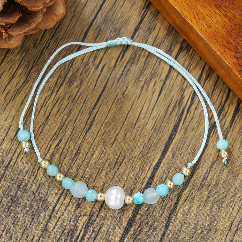 Minimalist Bohemian Cross Heart Geometric Handmade Crystal Pearl Beaded Bracelet