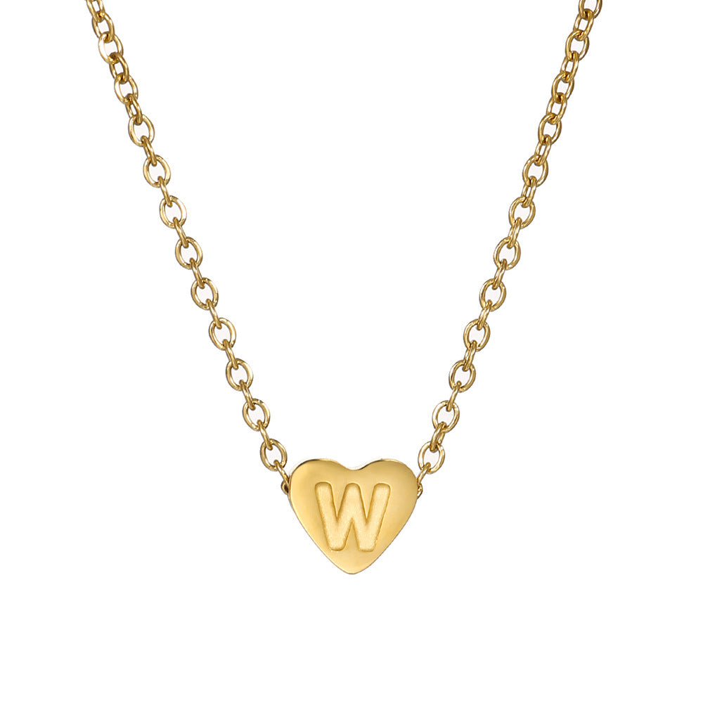 Vintage 18K Gold Plated Heart Letter Stainless Steel Necklace for Women