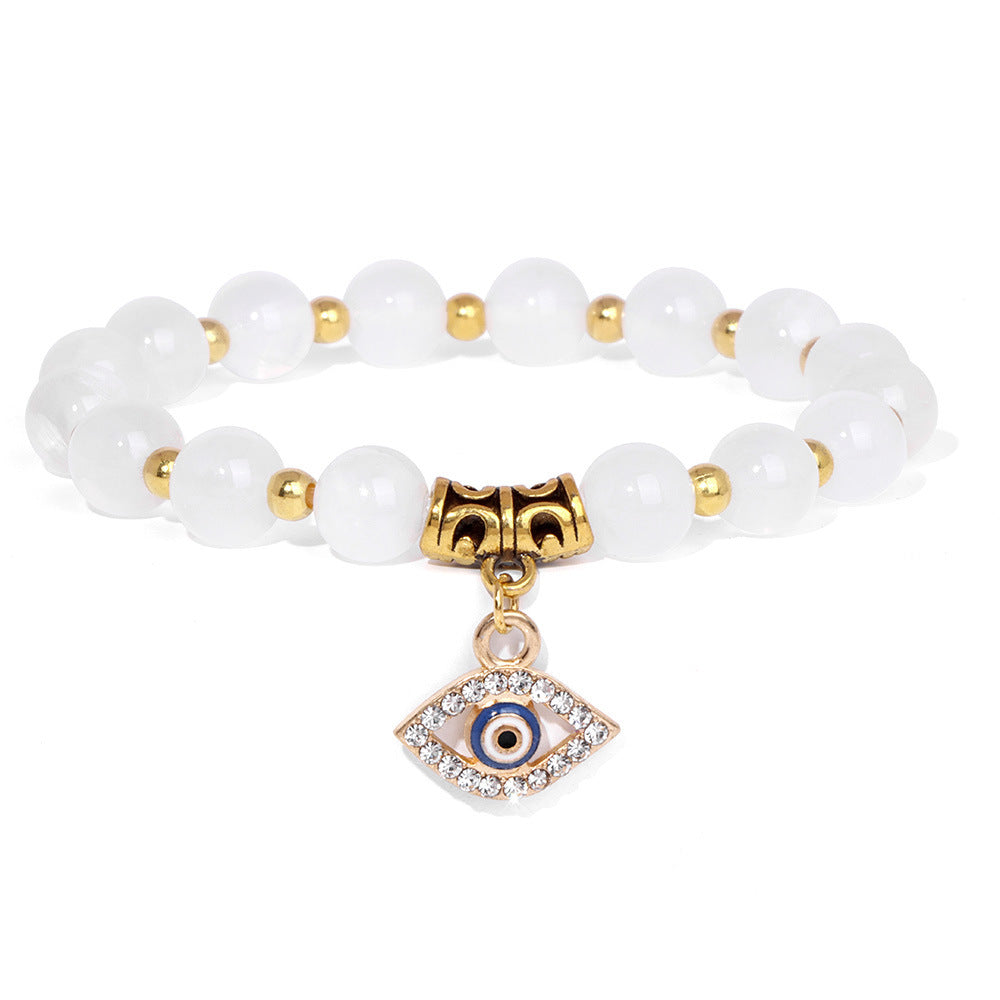 Vintage Minimalist Geometric Agate Beaded Bracelet with Evil Eye Pendant Unisex Jewelry
