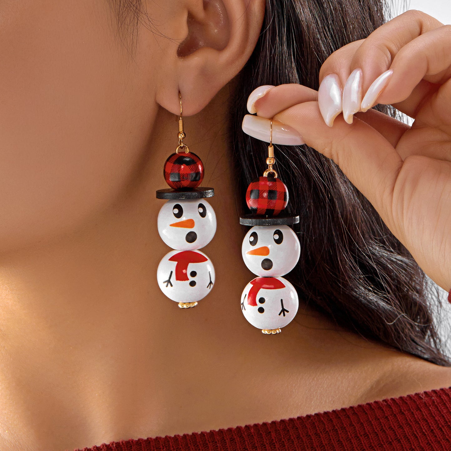 Orecchini a perno natalizi alla moda con pupazzo di neve e Babbo Natale per donna con design geometrico, base in ferro, finitura galvanica, perni in resina