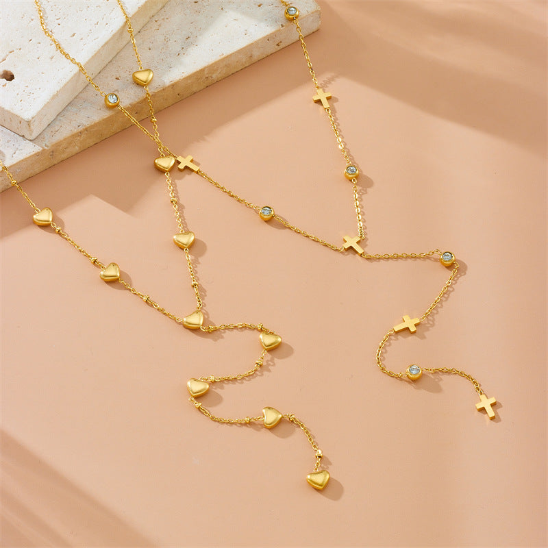 Minimalist Gold Plated Stainless Steel Heart Floral Butterfly Y-Chain Necklace for Women
