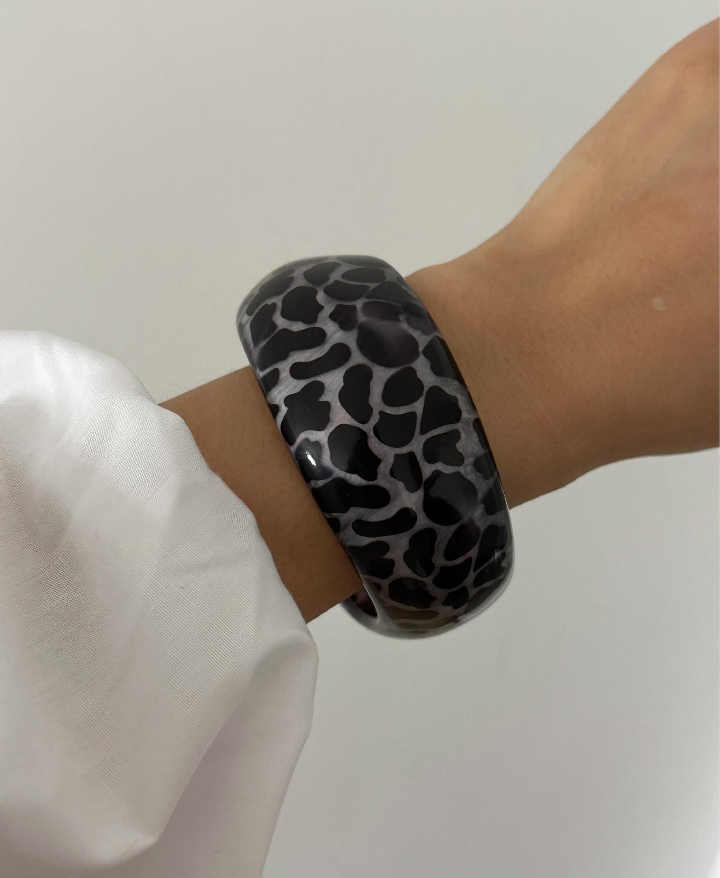 Leopard Print Geometric Alloy Plated Cuff Bracelet