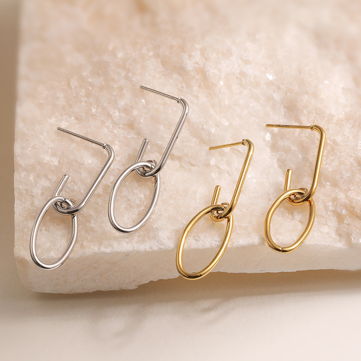 Minimalist 18K Gold Plated Stainless Steel Geometric Earrings for Women