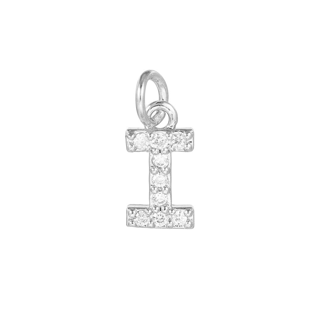 14K Gold Plated Brass Letter Pendant with Cubic Zirconia Charm Bar