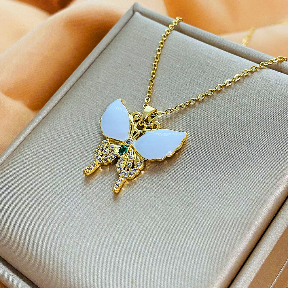 Collana Minimalista da Donna in Acciaio al Titanio a Goccia con Finitura Elettroplaccata e Catena a Maglie O