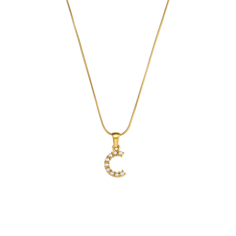 Fashionable Letter Pendant Necklace for Women Stainless Steel with 18K Gold Plating on Thin Snake Chain