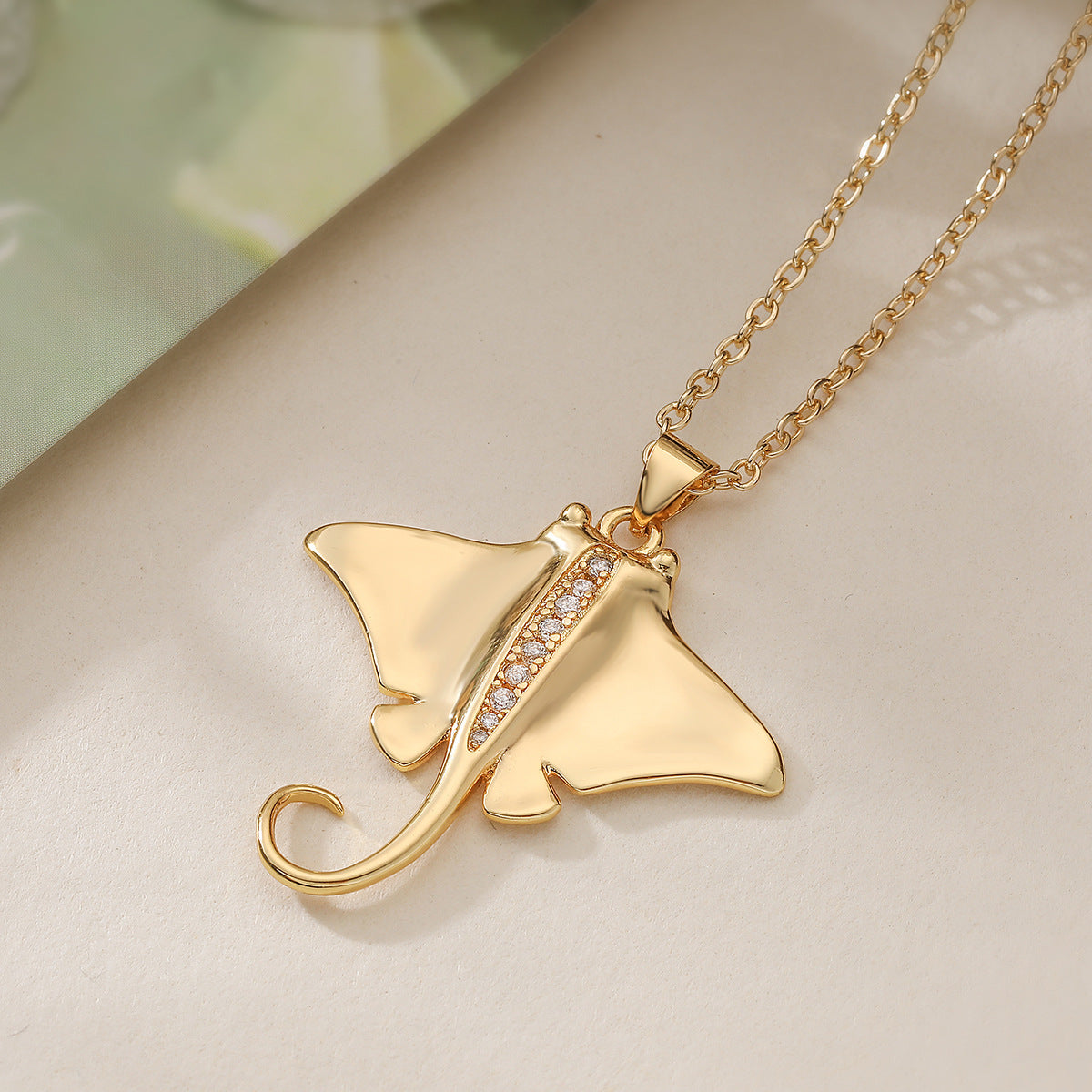 Minimalist Gold Plated Brass Cubic Zirconia Turtle Pendant Necklace for Women