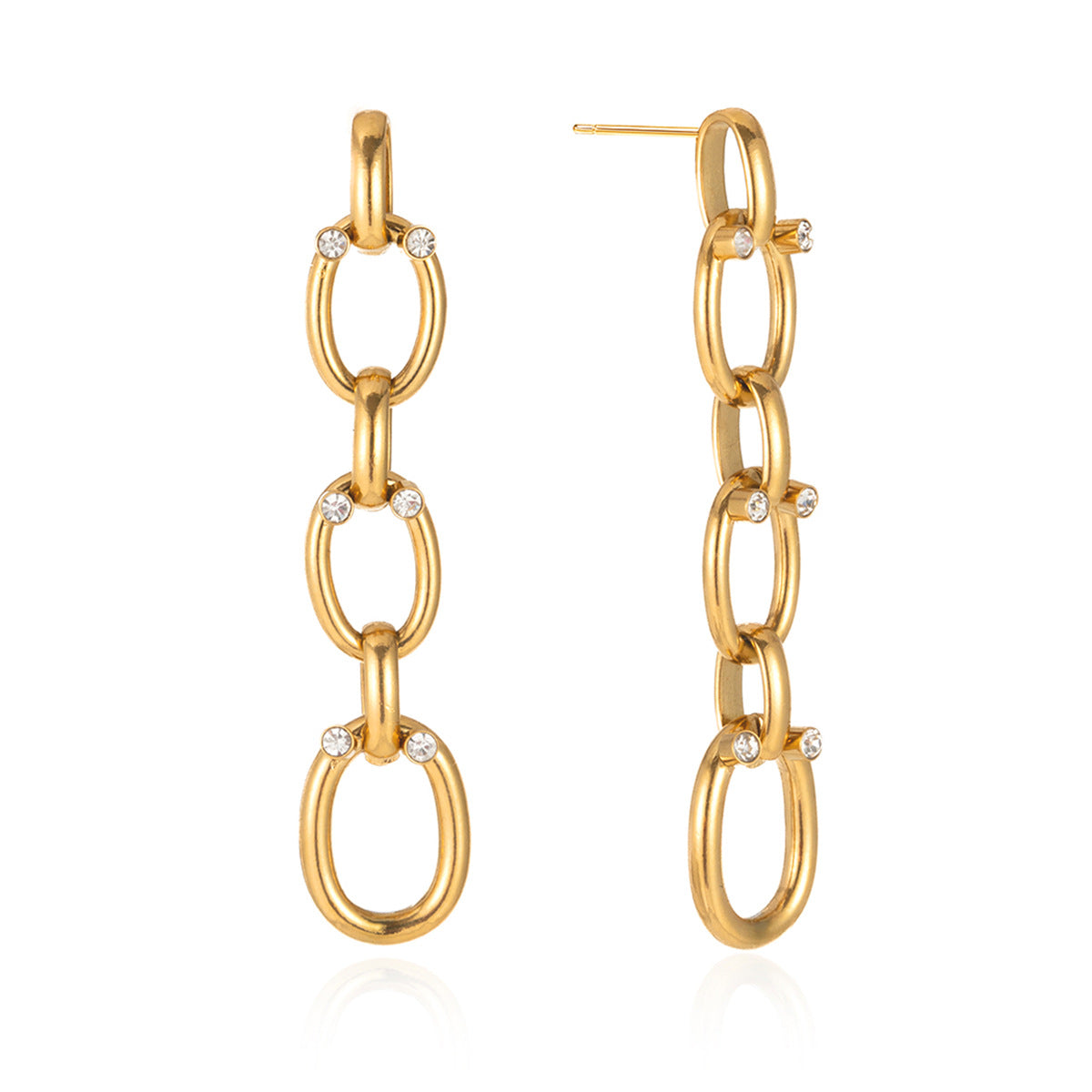 Elegant Geometric Stainless Steel PVD Gold Plated Rhinestone Tassel Earrings for Women