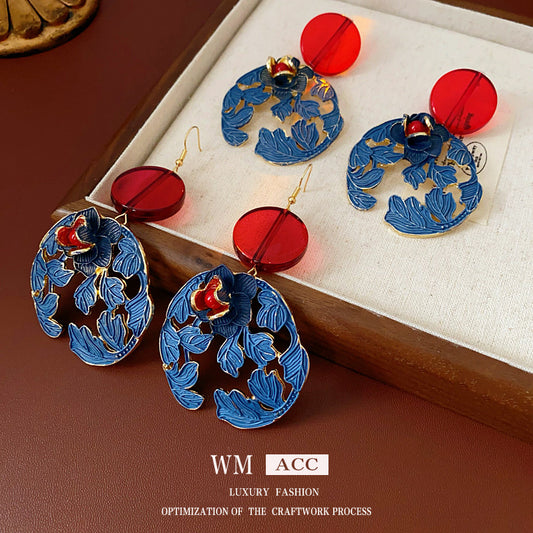 Vintage Chic Floral and Geometric Alloy Earrings with Gold Plating for Women Lightweight Elegant Ear Hooks