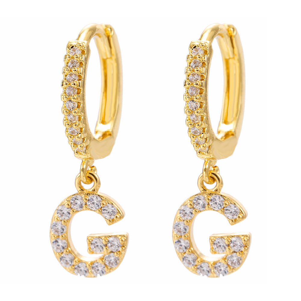 Elegant Gold Plated Letter Cubic Zirconia Inlay Brass Earrings