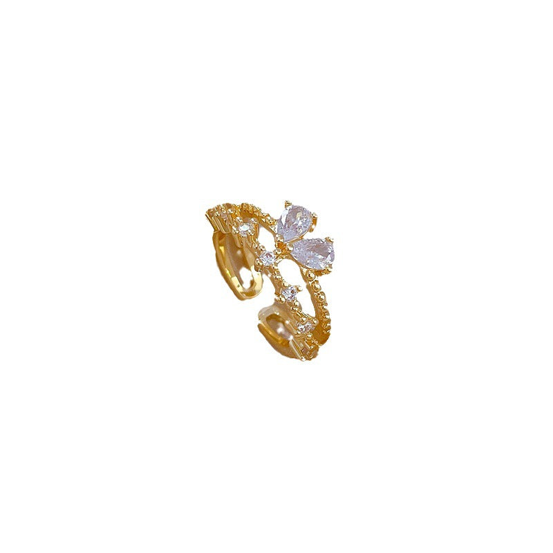 Anello da donna regolabile a forma di farfalla, in ottone placcato oro, stile Kawaii