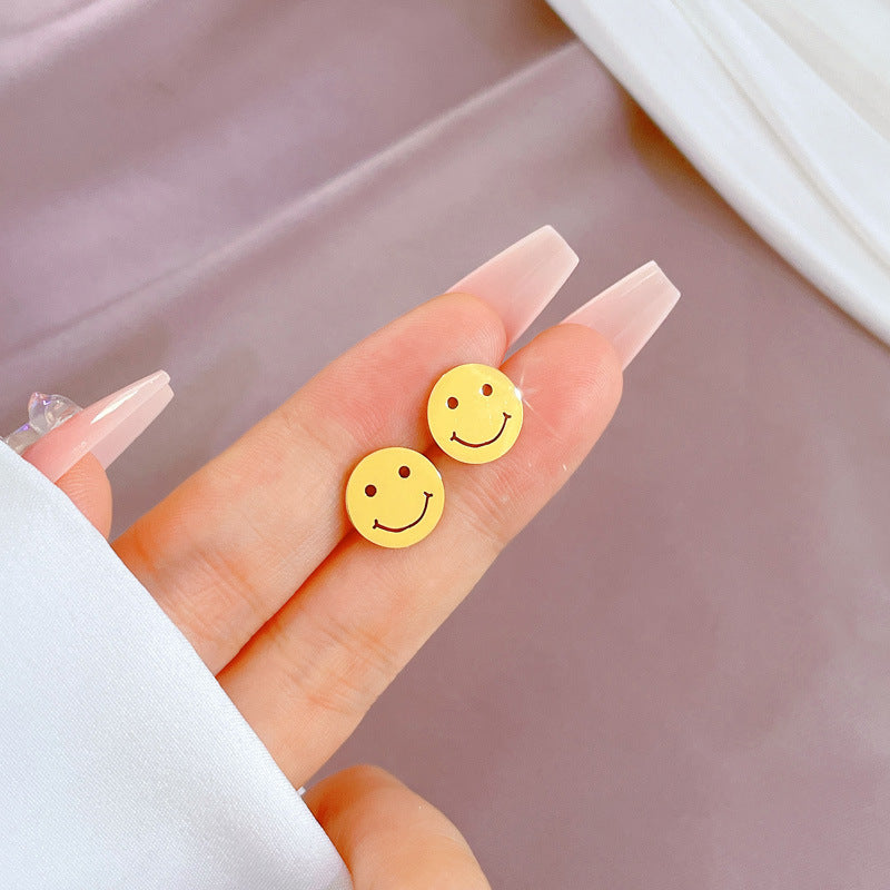 Minimalist Round Smile Titanium Steel Earrings with Plating Finish for Women