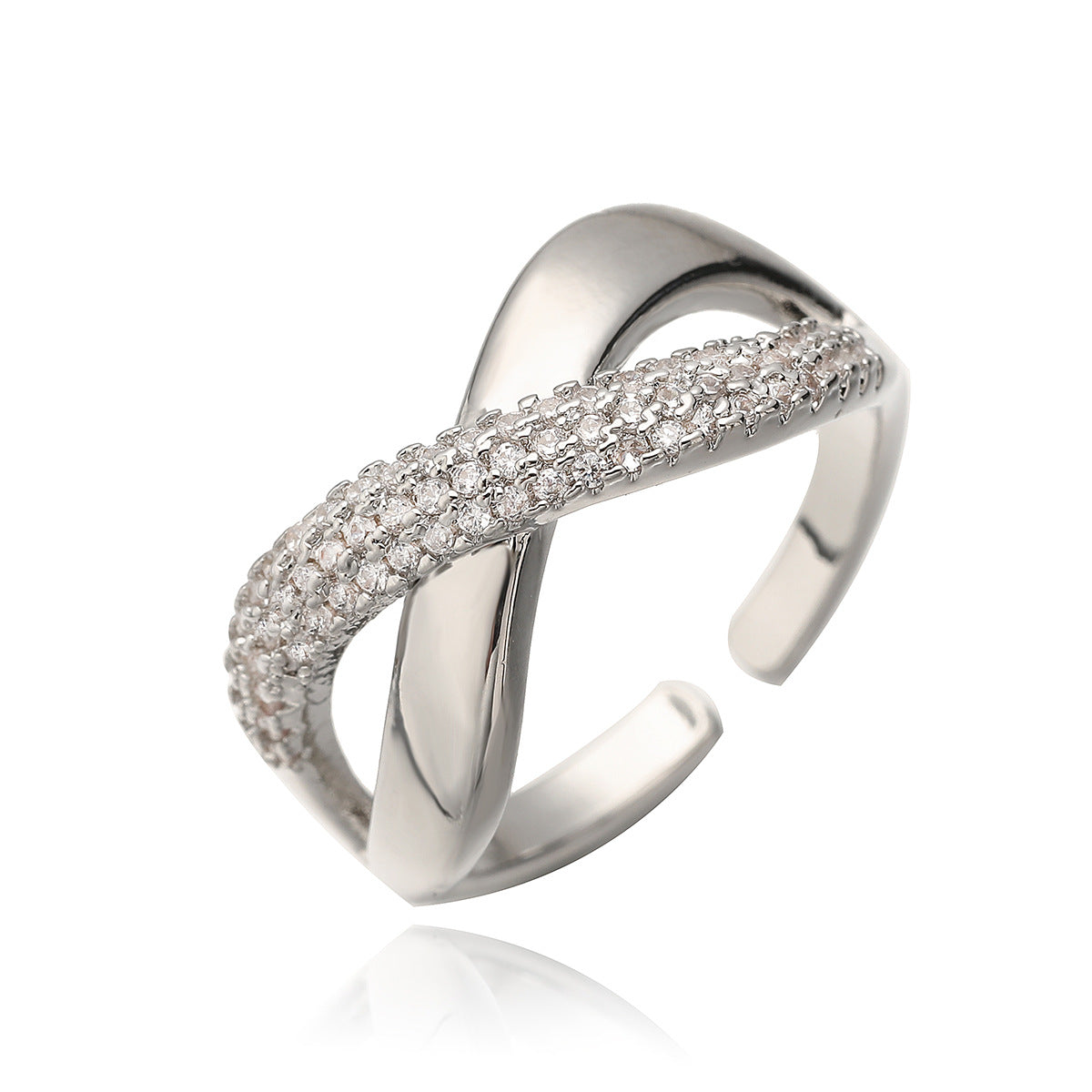 Minimalist Geometric Open Ring for Women Made of Copper with Real Gold Plating and Cubic Zirconia Inlay