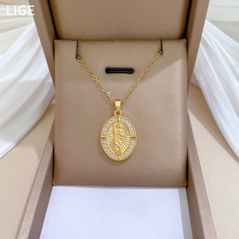 Collana con ciondolo a forma di uovo geometrico di lusso con strass per donna e uomo, in acciaio inossidabile, catena delicata per clavicola