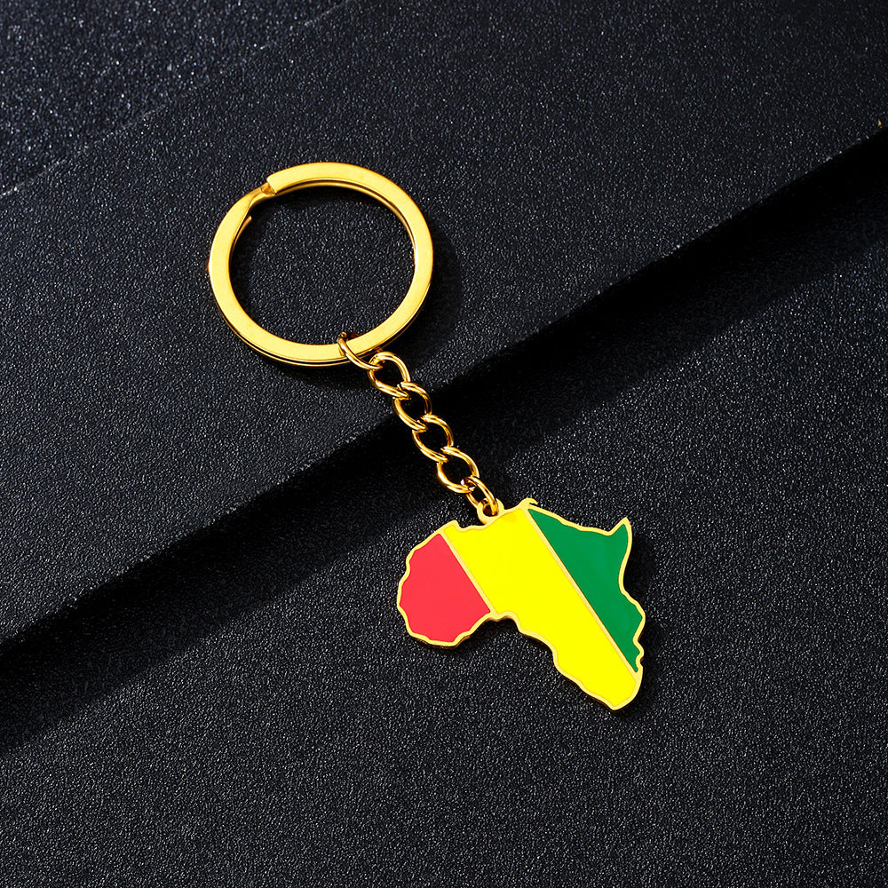 Llavero minimalista de acero inoxidable con forma del continente africano, esmaltado, para regalos y recuerdos
