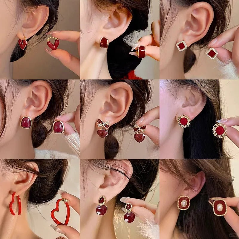 Elegant Geometric Earrings for Women with Enamel Finish in Copper and Stainless Steel Studs
