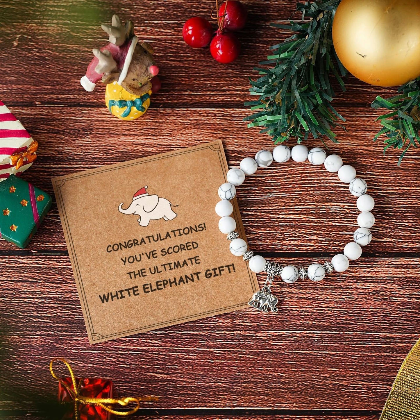 Minimalist Natural Turquoise Elephant Beaded Stretch Bracelet Unisex