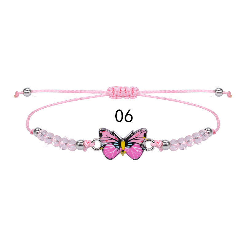 Sweet Colorful Crystal Butterfly Beaded Bracelet Silver Plated Unisex Hand Jewelry