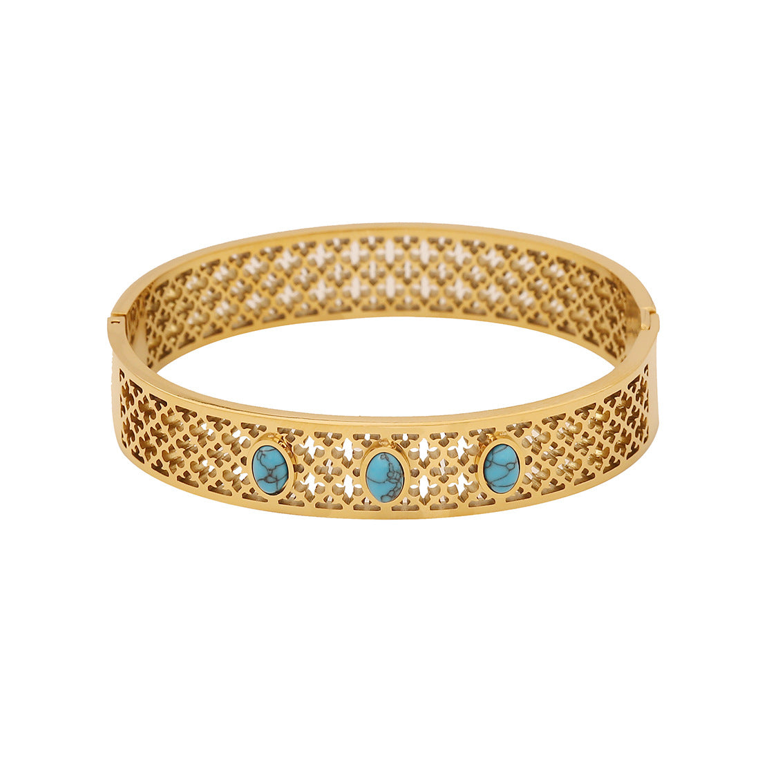 Vintage Style Turquoise-Inspired Hollow Stainless Steel Bracelet with Plated Finish