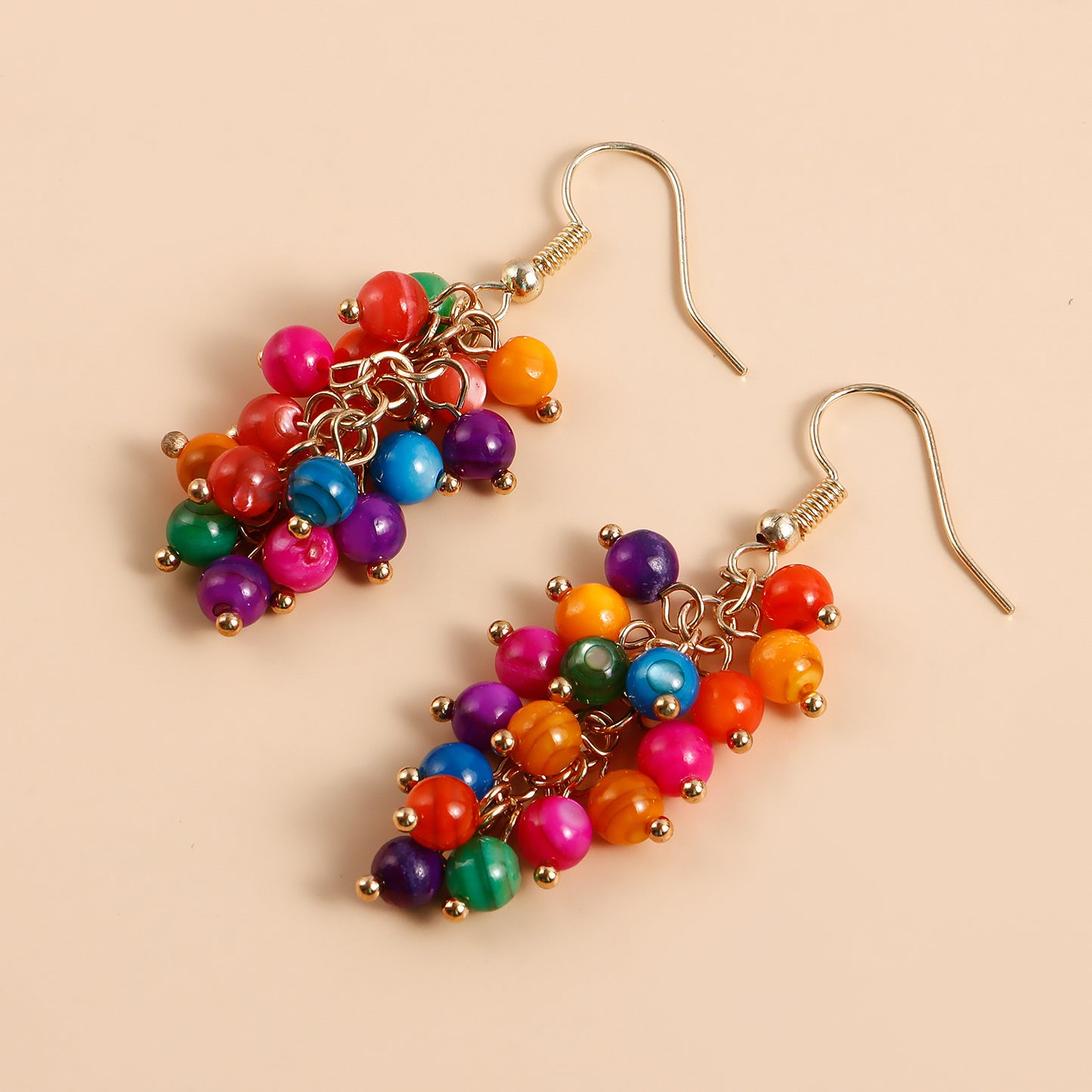 Creative Mixed-Color Grape Cluster Earrings with Electroplated Finish in Mixed Materials for Unisex Wear