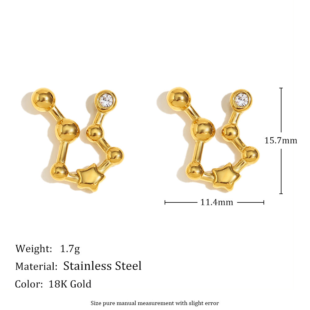 Pendientes de Constelaciones del Zodíaco de Moda en Acero Inoxidable con Baño de Oro de 18K y Detalles de Pedrería
