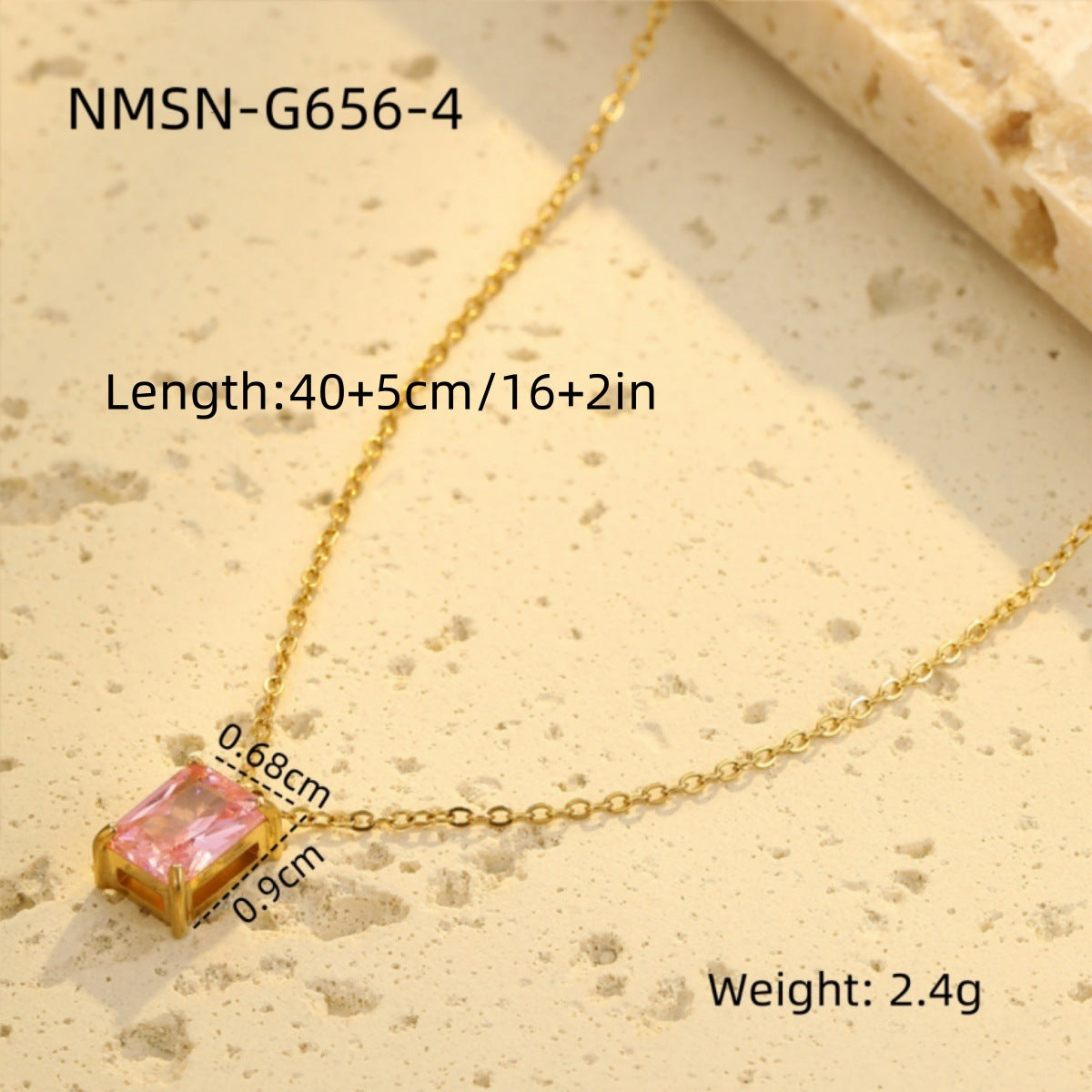 Minimalist Square Zirconia Pendant Necklace in Stainless Steel with Plated Finish for Women