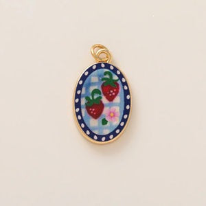 Minimalist Luxury Heart Shaped 18K Gold Plated Brass Pendant with Fruit and Floral Motifs