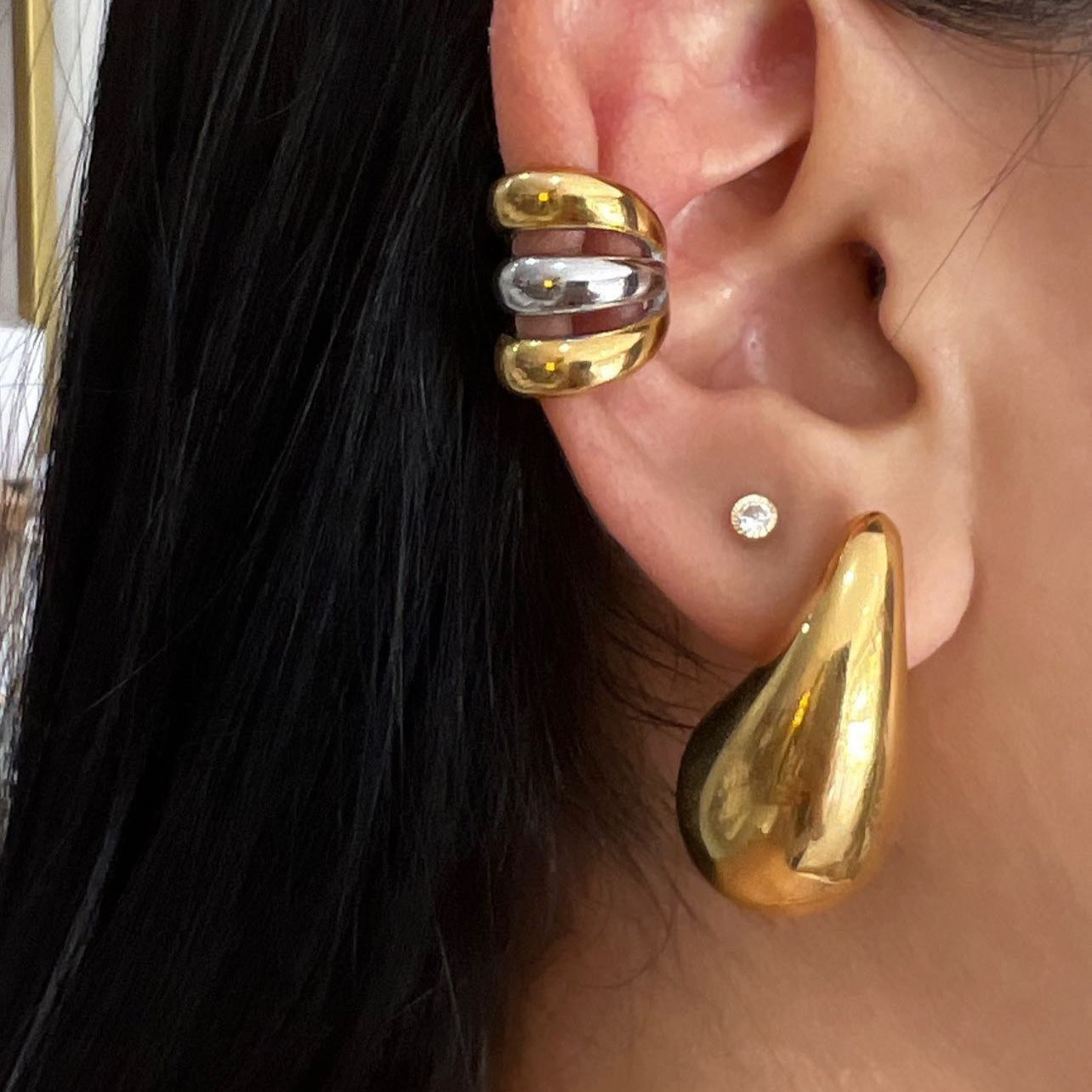 Orecchini a Clip Geometrici in Acciaio Inossidabile con Finitura Galvanica da Donna, Gioielli Minimalisti alla Moda
