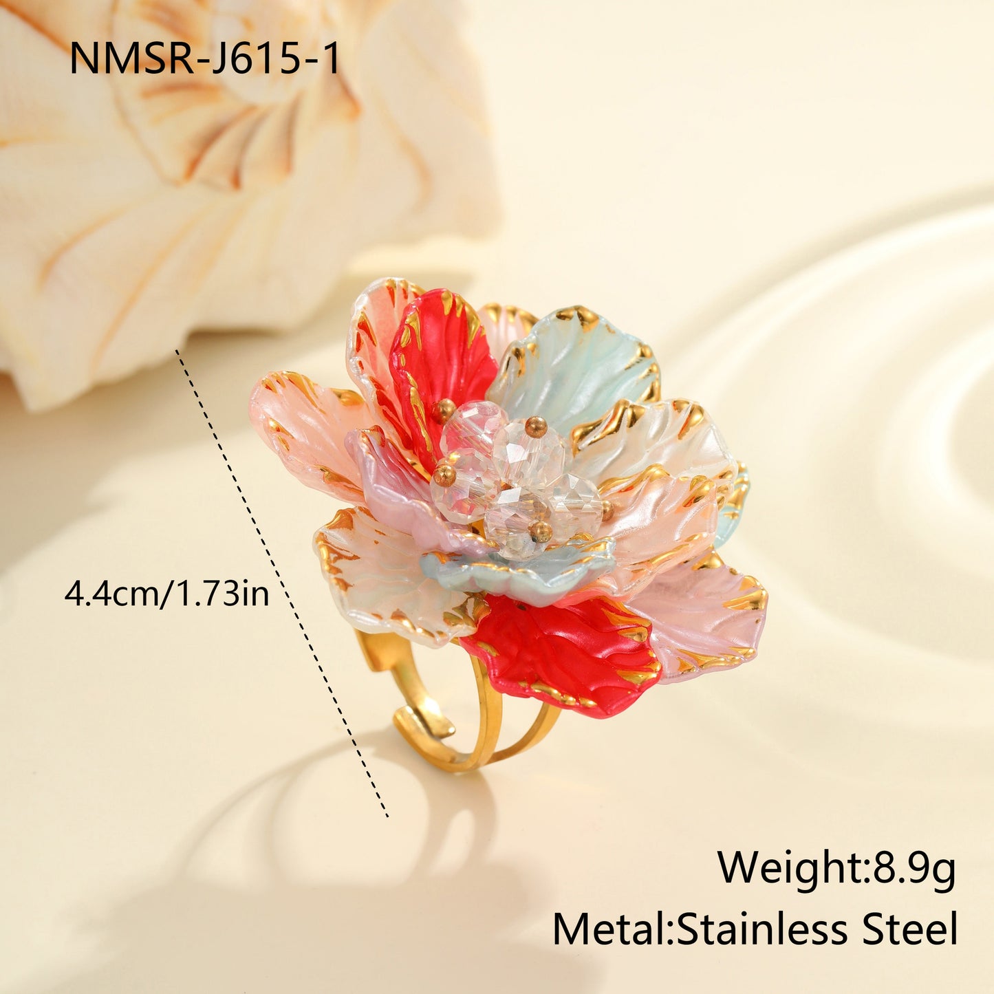 Dopamine Colorful Floral Stainless Steel Adjustable Ring for Women with Plated Finish