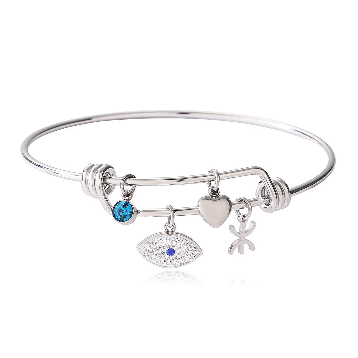 Bracciale con Pendente Occhio di Allah Geometrico Minimalista da Donna in Rame Placcato con Zirconi