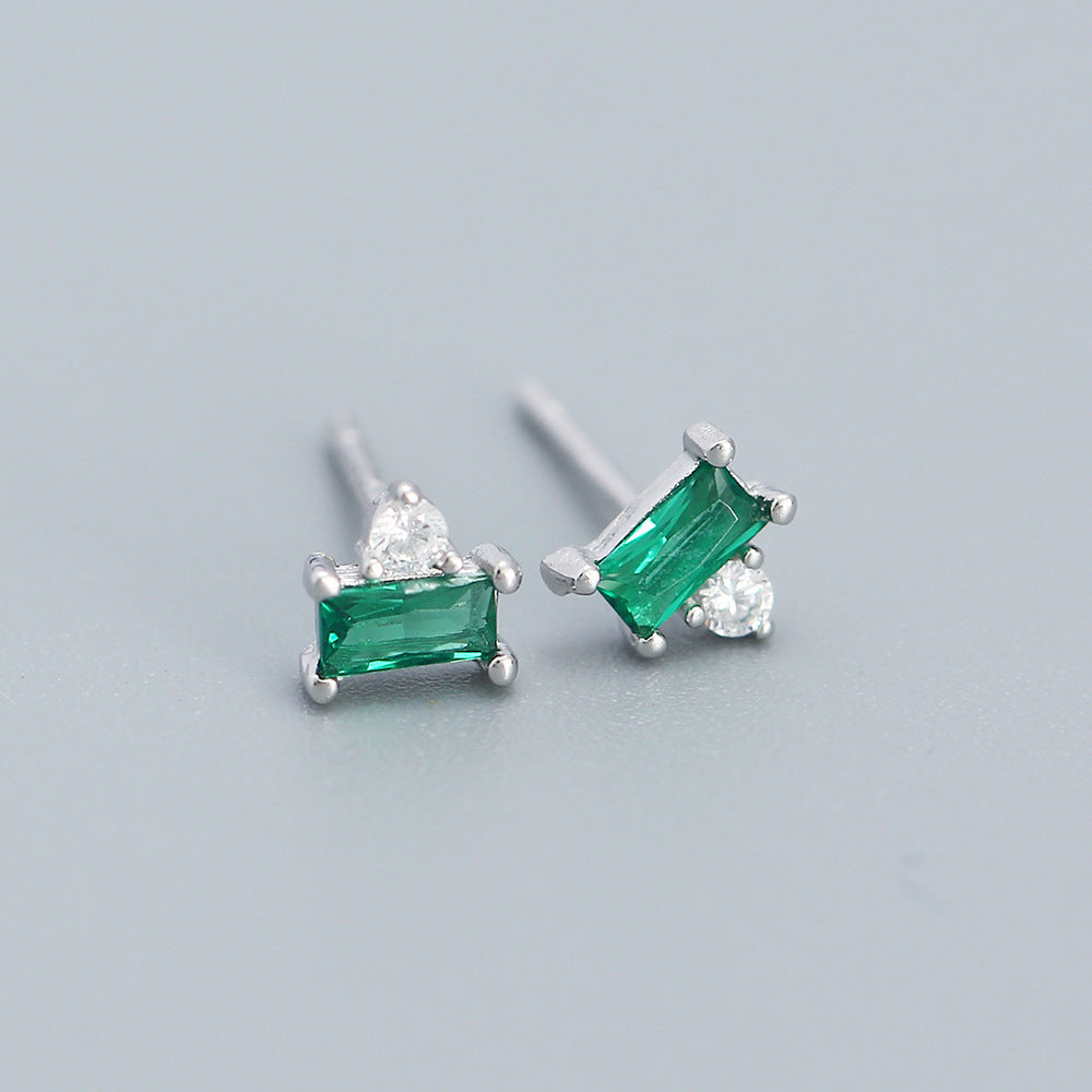 Minimalist 925 Sterling Silver Square Cubic Zirconia Stud Earrings for Women